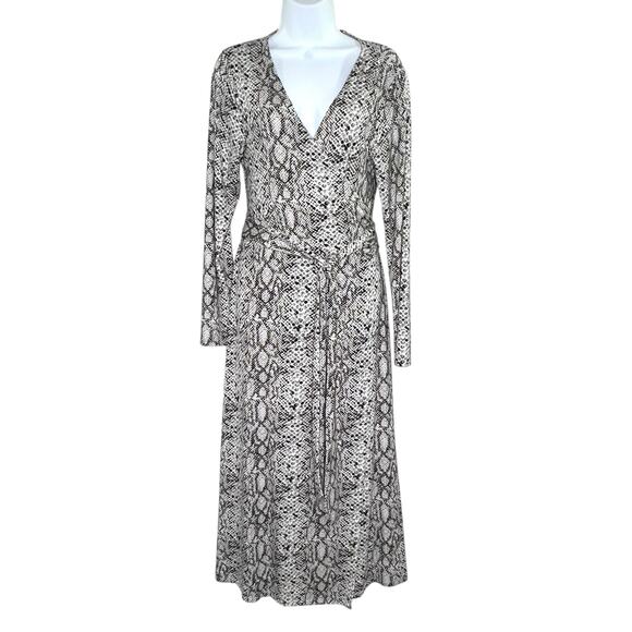 Good American L Womens Printed True Wrap Dress Python Gray Black Snake - Picture 2 of 10